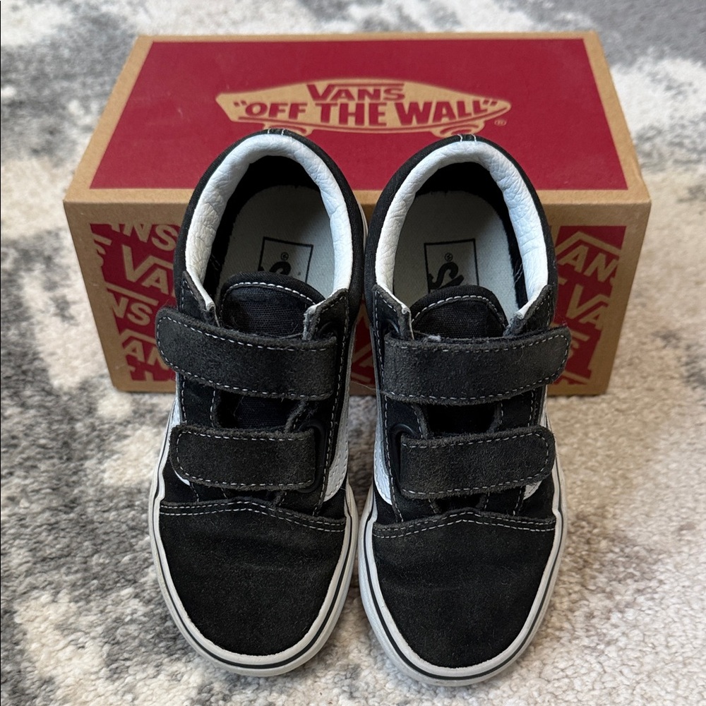 Vans Kids Black and White Velcro Sneakers
